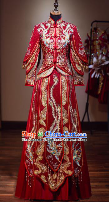 Chinese Traditional Wedding Red Xiuhe Suit Ancient Bride Embroidered Phoenix Dress for Women