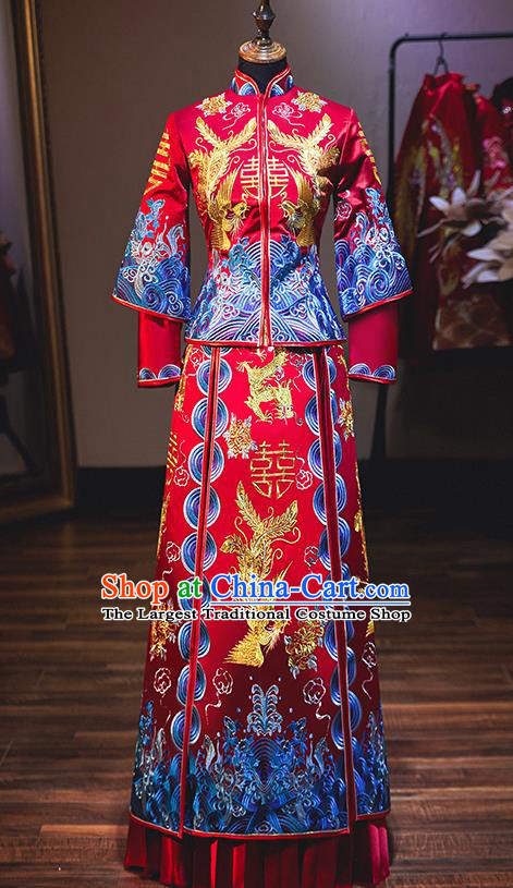 Chinese Traditional Bride Costume Wedding Xiuhe Suit Ancient Embroidered Phoenix Peony Dress for Women