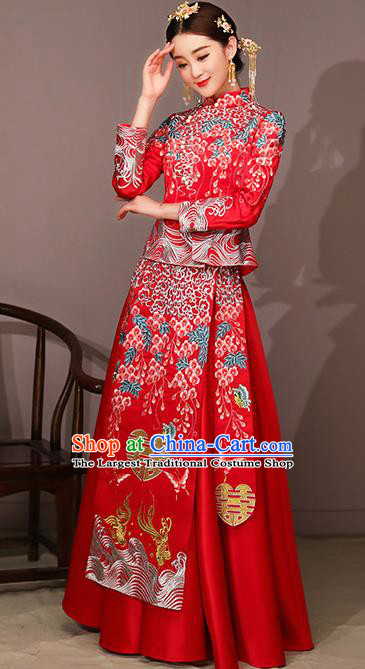 Chinese Traditional Bride Costume Embroidered Xiuhe Suit Ancient Wedding Dress for Women