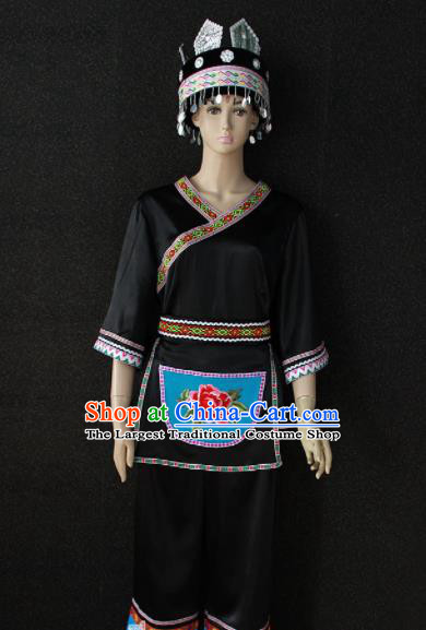 Chinese Traditional Miao Nationality Embroidered Black Clothing Ethnic Folk Dance Costume for Women