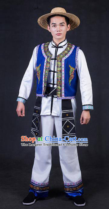 Chinese Traditional Jing Nationality White Clothing Ethnic Bridegroom Folk Dance Costume for Men