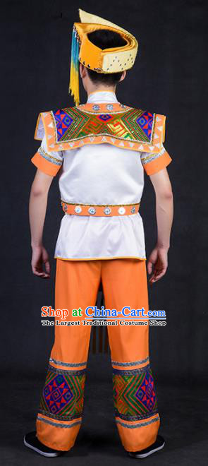 Chinese Traditional Zhuang Nationality Golden Clothing Ethnic Bridegroom Folk Dance Costume for Men