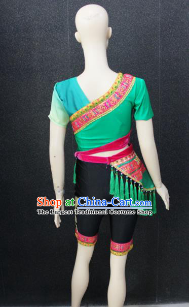 Chinese Traditional Folk Dance Costumes National Dance Green Clothing for Women