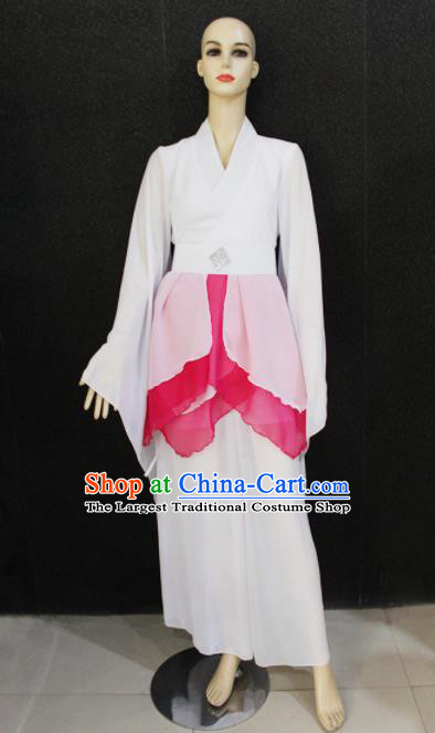 Chinese Traditional Folk Dance Costume National Classical Dance White Dress for Women