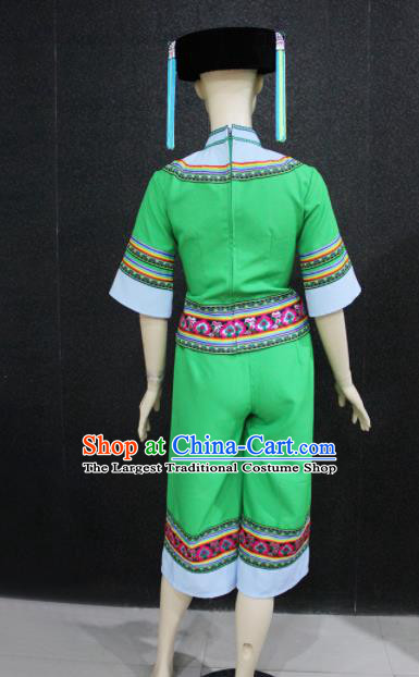 Chinese Traditional Yao Nationality Embroidered Green Clothing Ethnic Folk Dance Costume for Women