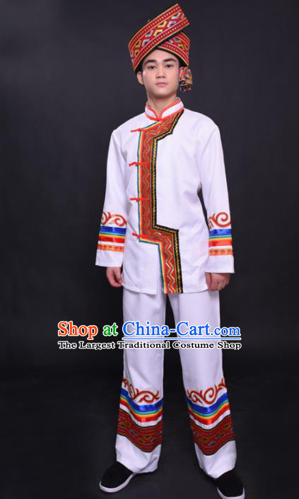 Chinese Traditional Ethnic White Costume Yao Nationality Festival Folk Dance Clothing for Men