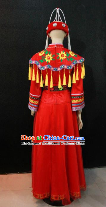 Chinese Traditional She Nationality Wedding Red Dress Ethnic Bride Folk Dance Costume for Women