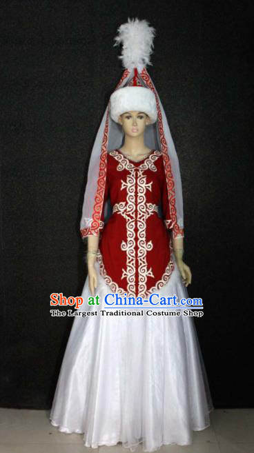Chinese Traditional Kazak Nationality Wedding Dress Ethnic Bride Folk Dance Costume for Women