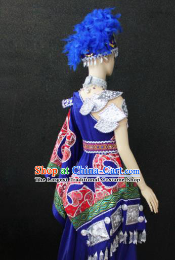 Chinese Traditional Xibe Nationality Wedding Royalblue Dress Ethnic Folk Dance Costume for Women