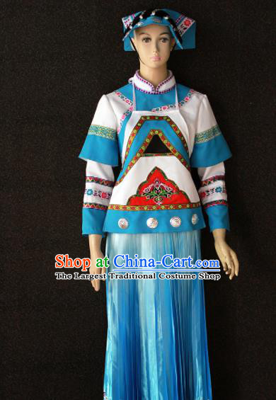 Chinese Traditional Bouyei Nationality White Dress Ethnic Bride Folk Dance Costume for Women