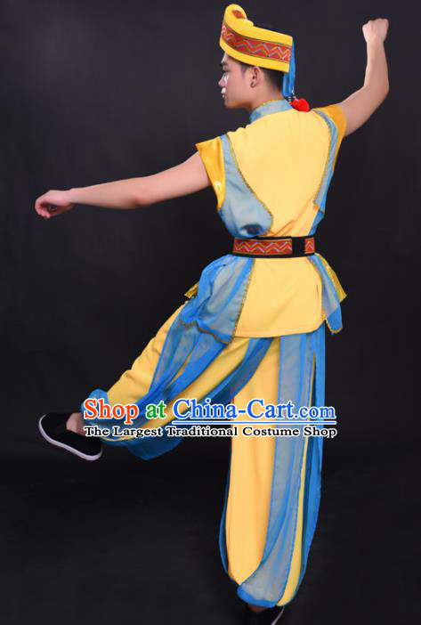 Chinese Traditional Ethnic Yellow Costume Yao Nationality Festival Folk Dance Clothing for Men