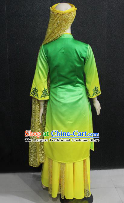 Chinese Traditional Hui Nationality Green Dress Ethnic Folk Dance Costume for Women