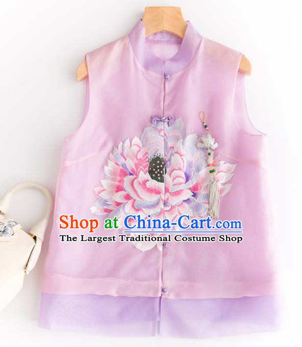 Traditional Chinese National Costume Tang Suit Pink Vest Upper Outer Garment for Women