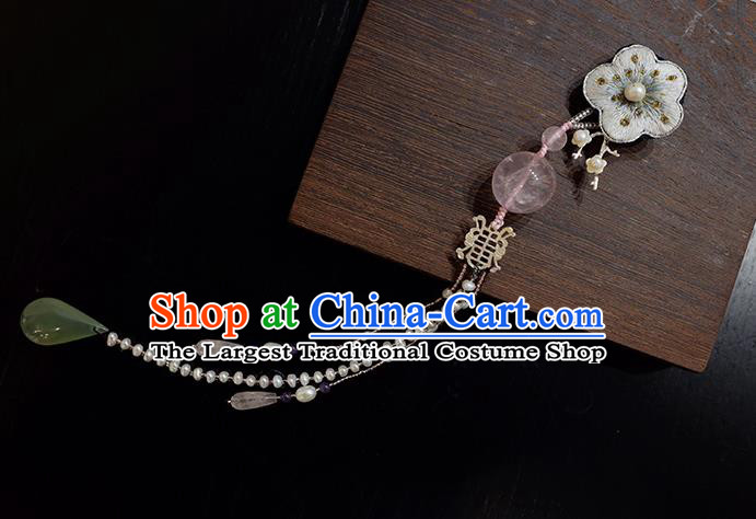 Chinese Traditional Jewelry Accessories Embroidered Plum Blossom Tassel Brooch for Women