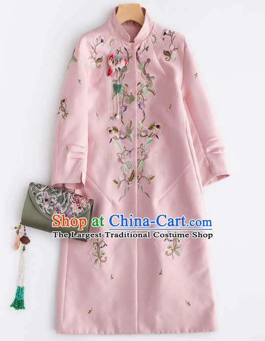 Chinese Traditional National Costume Tang Suit Pink Coat Upper Outer Garment for Women
