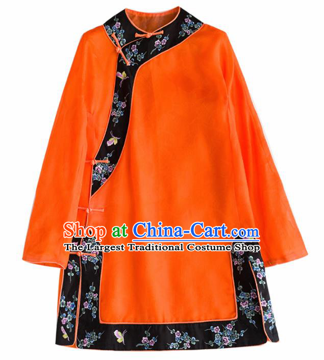 Chinese Traditional National Costume Tang Suit Orange Blouse Upper Outer Garment for Women