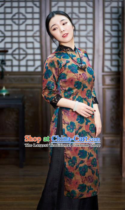 Chinese Traditional National Costume Tang Suit Printing Cheongsam Qipao Dress for Women