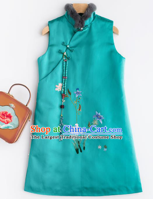 Traditional Chinese National Costume Tang Suit Green Waistcoat for Women