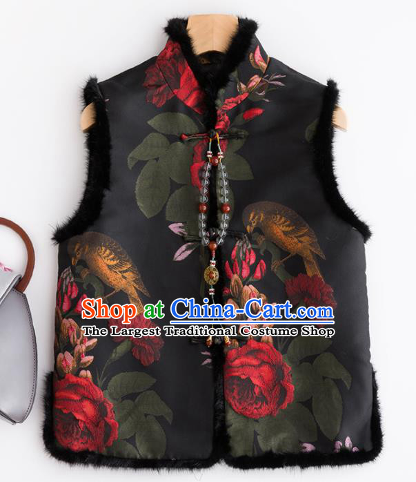 Traditional Chinese National Costume Tang Suit Black Suede Fabric Waistcoat for Women