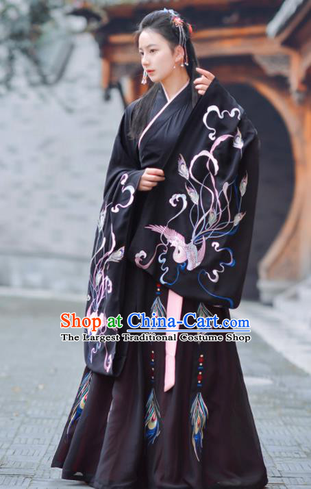 Chinese Ancient Traditional Black Hanfu Dress Jin Dynasty Court Princess Historical Costume for Women