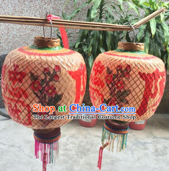 Chinese Traditional Bamboo Weaving Lantern Handmade Dragon Pattern Palace Lanterns