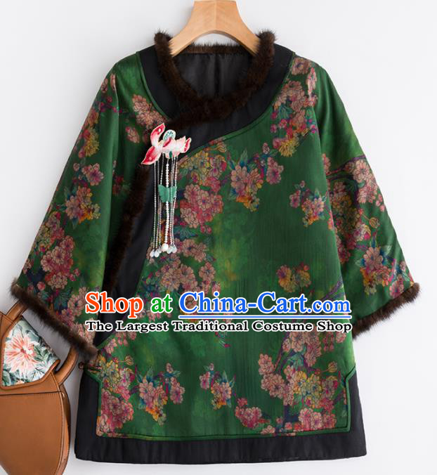 Chinese Traditional Tang Suit Green Blouse National Costume Outer Garment for Women