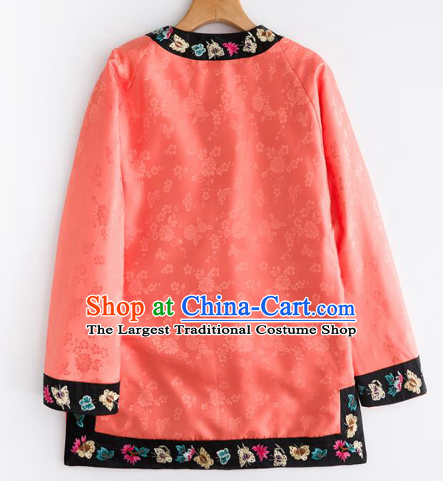 Chinese Traditional Costume National Tang Suit Watermelon Red Blouse Outer Garment for Women