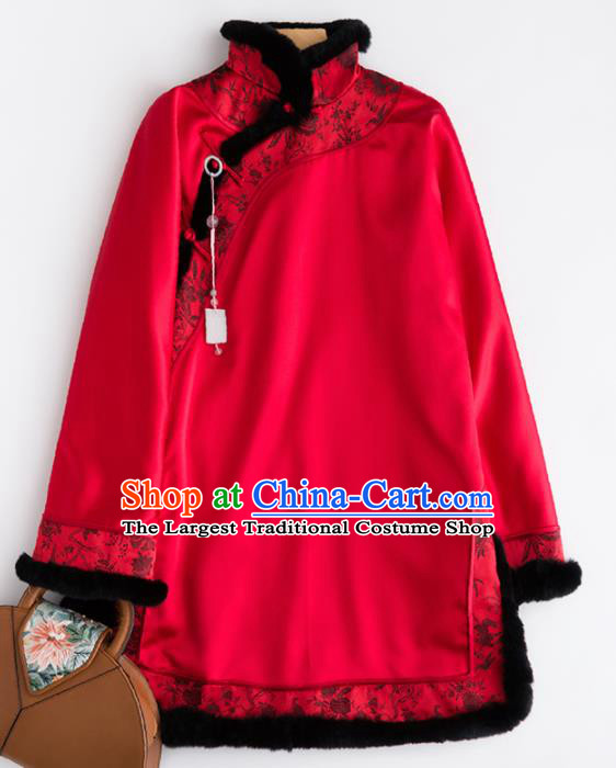 Chinese Traditional Costume National Tang Suit Red Jacket Embroidered Outer Garment for Women