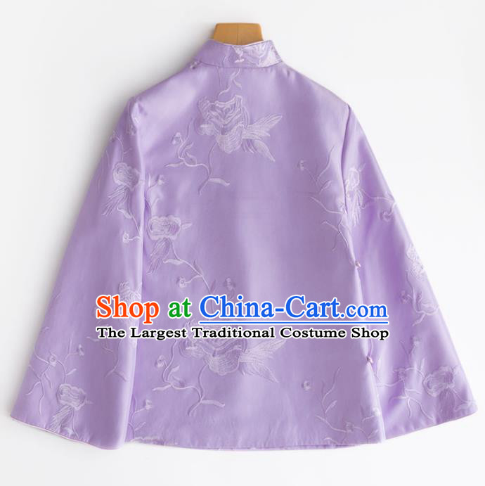 Chinese Traditional National Costume Tang Suit Outer Garment Embroidered Purple Blouse for Women