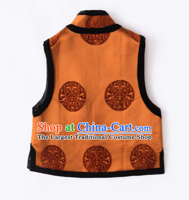 Traditional Chinese National Costume Orange Vest Tang Suit Waistcoat for Women