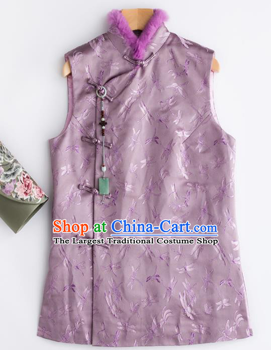 Traditional Chinese National Costume Purple Vest Tang Suit Waistcoat for Women