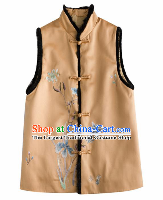 Traditional Chinese National Costume Yellow Vest Tang Suit Waistcoat for Women