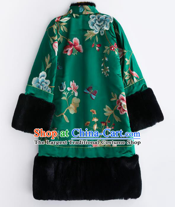 Chinese Traditional Costume National Tang Suit Green Coat Outer Garment for Women