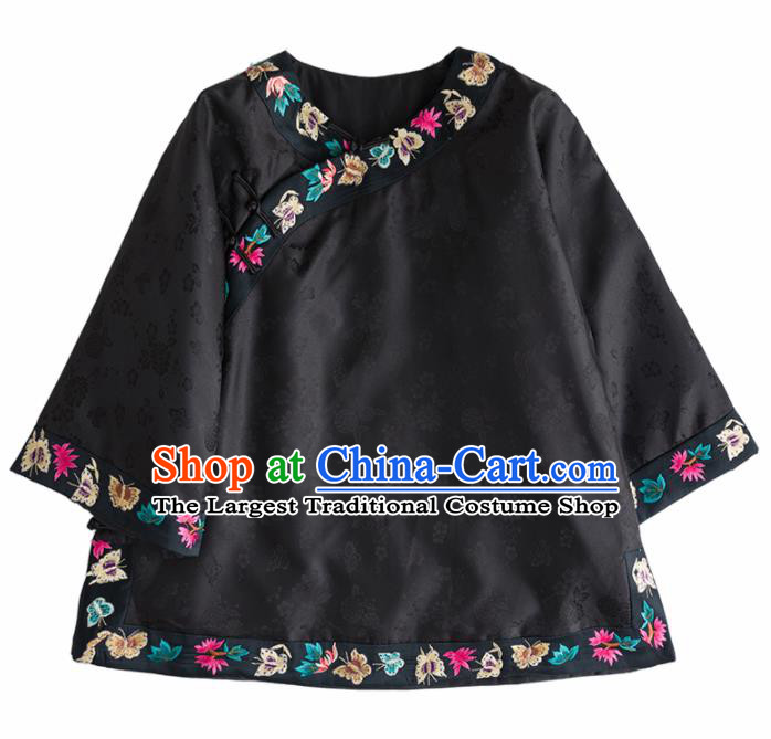 Chinese Traditional National Costume Tang Suit Embroidered Black Shirts for Women
