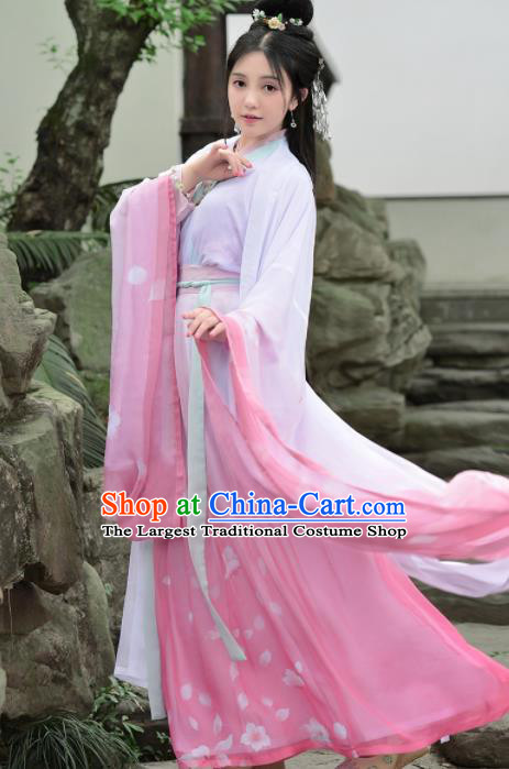 Chinese Ancient Embroidered Traditional Dress Jin Dynasty Palace Princess Historical Costume for Women