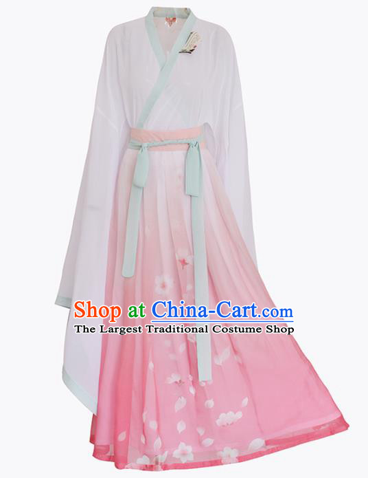 Chinese Ancient Embroidered Traditional Dress Jin Dynasty Palace Princess Historical Costume for Women