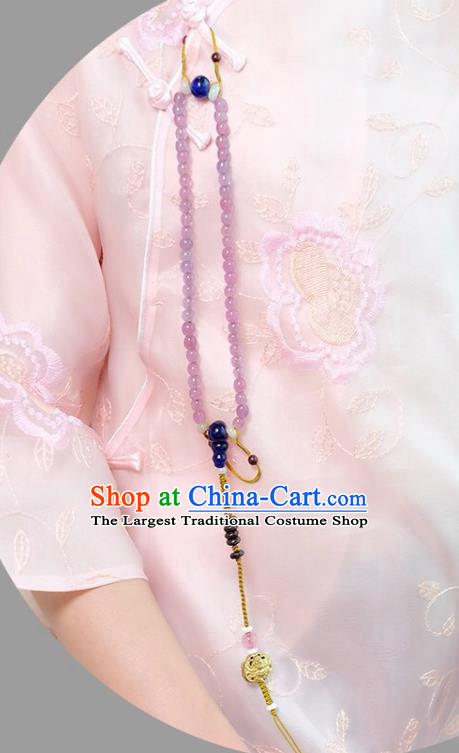Chinese Traditional Jewelry Accessories Classical Pressure Front Purple Beads Tassel Brooch for Women