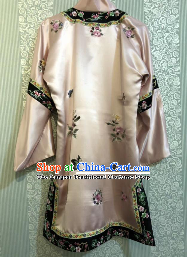 Chinese Traditional National Costume Ancient Qing Dynasty Embroidered Pink Silk Blouse for Women