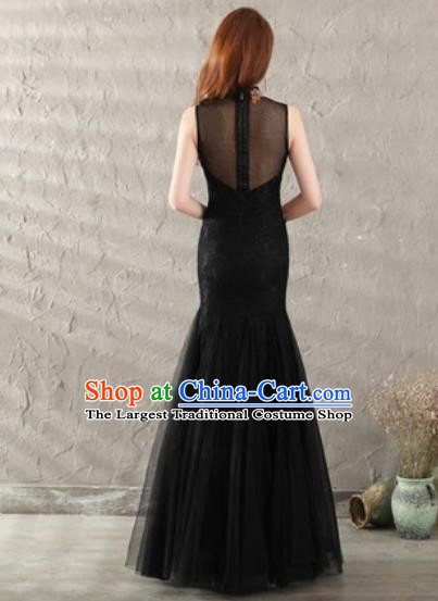 Chinese Traditional National Costume Classical Wedding Black Veil Fishtail Full Dress for Women
