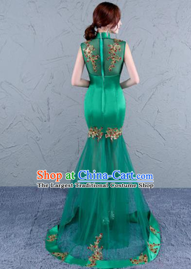 Chinese Traditional Wedding Costume Classical Embroidered Green Veil Full Dress for Women