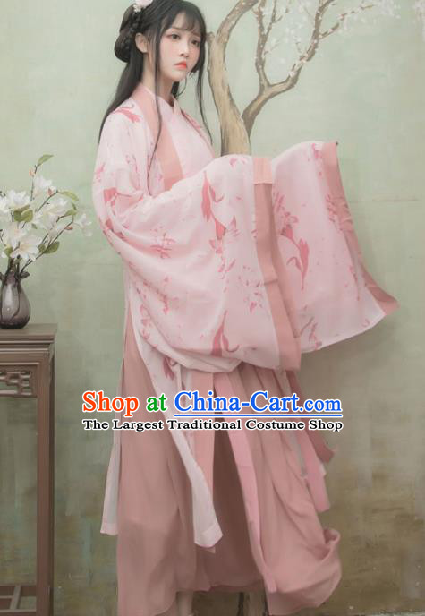 Chinese Ancient Swordswoman Pink Hanfu Dress Jin Dynasty Palace Princess Traditional Historical Costume for Women