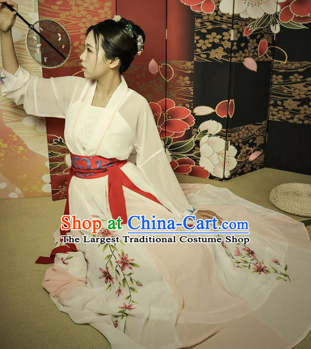 Chinese Ancient Tang Dynasty Young Mistress Hanfu Dress Traditional Embroidered Historical Costume for Women