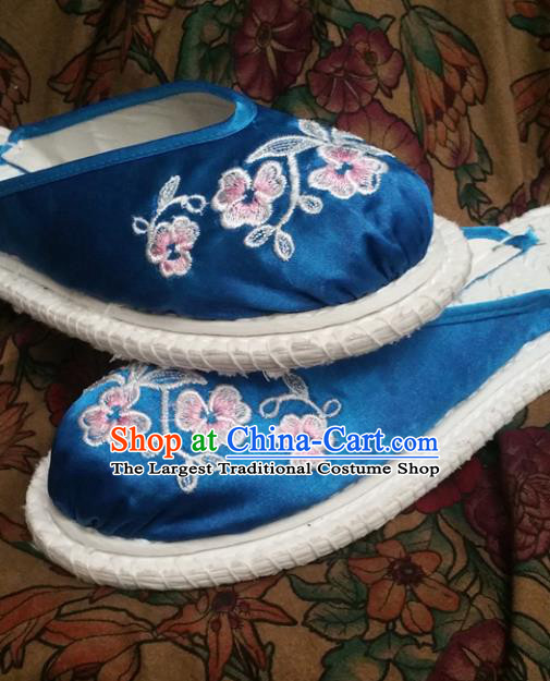 Chinese Ancient Princess Embroidered Blue Slippers Traditional Shoes Hanfu Shoes for Women