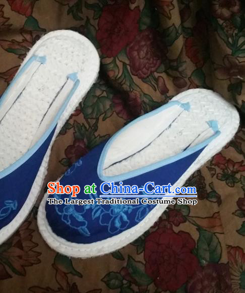 Chinese Ancient Princess Embroidered Royalblue Slippers Traditional Shoes Hanfu Shoes for Women