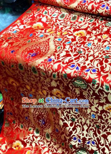 Chinese Traditional Buddhism Pattern Design Red Brocade Silk Fabric Tibetan Robe Fabric Asian Material