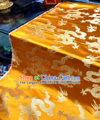 Chinese Traditional Buddhism Dragons Pattern Design Yellow Brocade Silk Fabric Tibetan Robe Fabric Asian Material