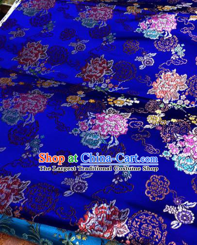 Chinese Traditional Buddhism Peony Pattern Design Royalblue Brocade Silk Fabric Tibetan Robe Fabric Asian Material