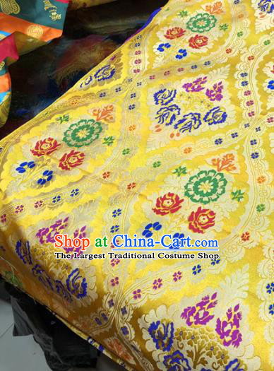 Chinese Traditional Buddhism Begonia Pattern Design Yellow Brocade Silk Fabric Tibetan Robe Fabric Asian Material