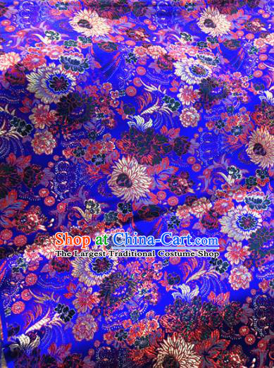 Chinese Traditional Buddhism Chrysanthemum Pattern Design Blue Brocade Silk Fabric Tibetan Robe Satin Fabric Asian Material