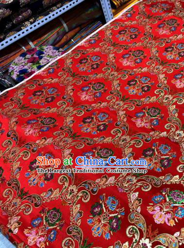 Chinese Traditional Buddhism Roses Pattern Design Red Brocade Silk Fabric Tibetan Robe Satin Fabric Asian Material